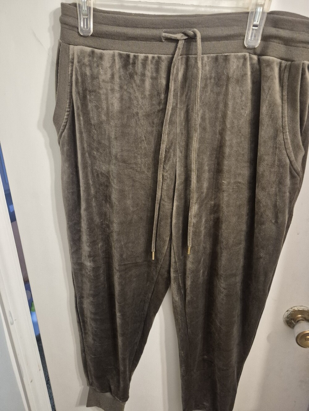 Women’s Black Bow Taupe Velvet Drawstring Joggers